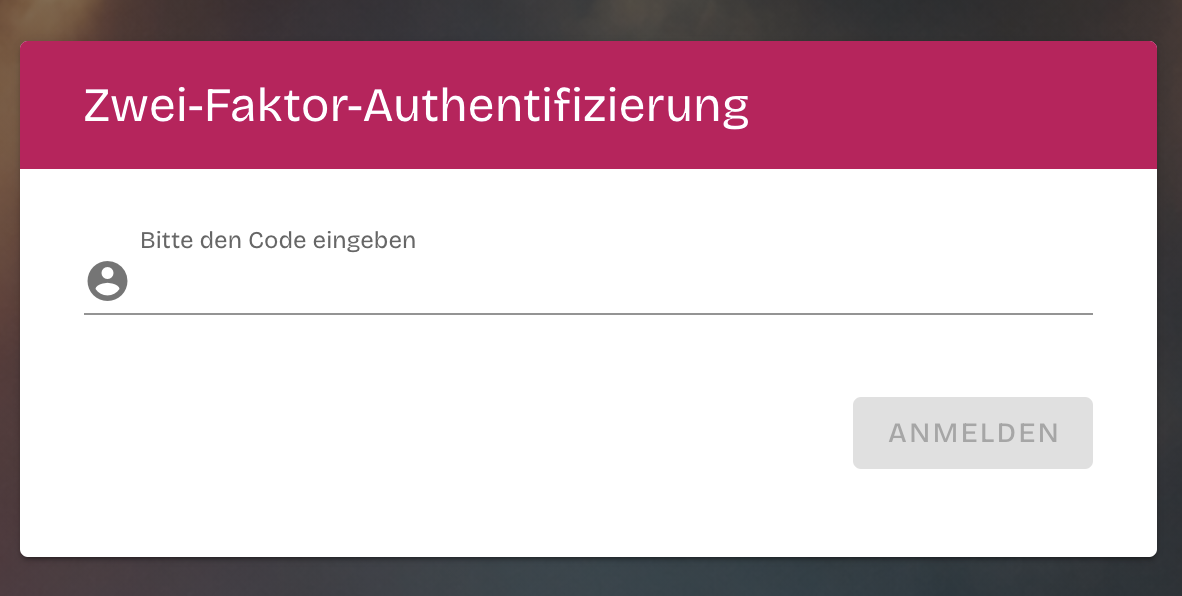 The two-factor authentication login screen asking for the current code